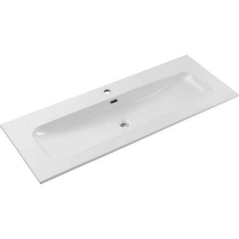 Waschbecken XL zum Einbauen LARGO 120 cm in glänzend weißer Keramik