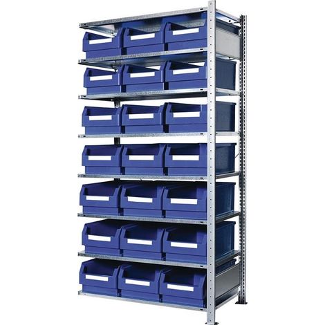 Steckregal H2000xB1000xT500mm Anbauregal 8 Stahlböden 21 x Gr. 2 blau