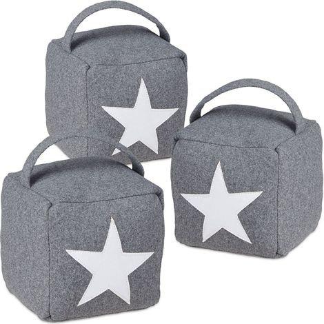 Cale porte avec poignée, lot de 3, design étoile, bloqueur de porte, tissu et sable, butoir de porte, 20x15x15 cm, gris