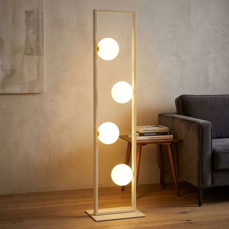 LED Stehleuchte sandfarben Stehlampe 4-Flammig Fußschalter Glas opal H 40 cm (1/5)