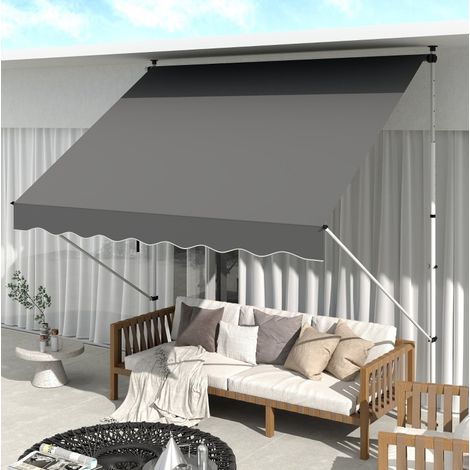 Toldo autoportante 300x150 cm de poliéster gris, manivela, para terraza – MEUBLIV (1/5)