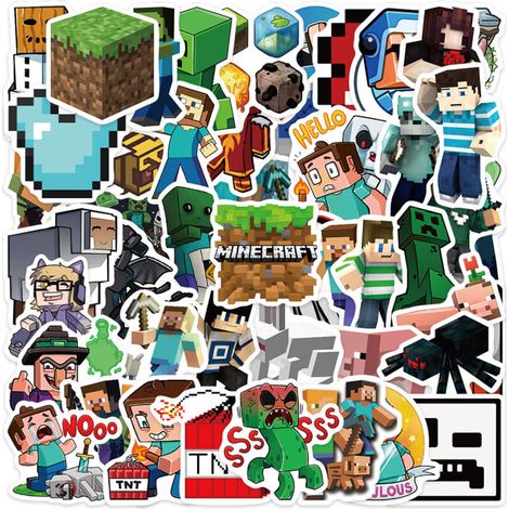 50 Stück Minecraft-T-Aufkleber, wasserfeste Vinyl-Aufkleber für Laptops,
