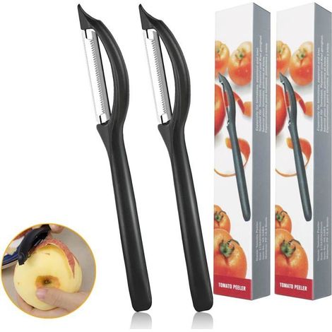 Éplucheur à légumes universel (2 pièces) - Lames tranchantes et dentelées - Pour fruits, tomates et pommes - Noir
