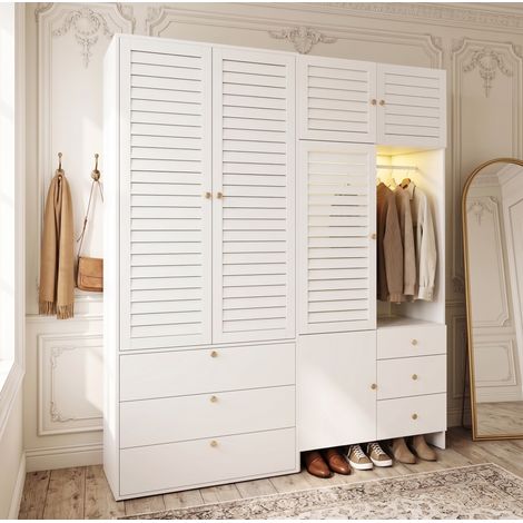 Armadio guardaroba 180x50x200 cm bianco in truciolare, 6 cassetti salvaspazio – MEUBLIV (1/5)