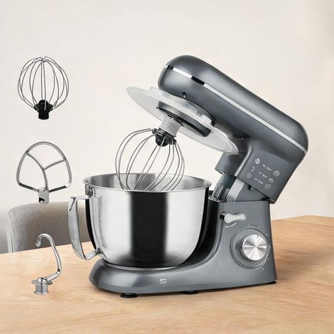 Robot pâtissier 1300 W avec bol inox 4,5 L et 6 vitesses argent (1/5)