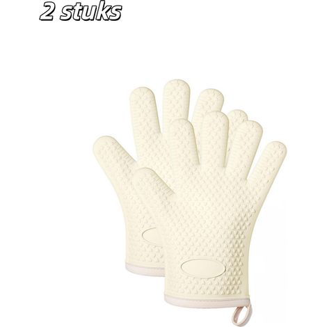 Lot de 2 maniques de cuisine résistantes à la chaleur pour four friteuse et barbecue couleur blanc cassé (1/5)