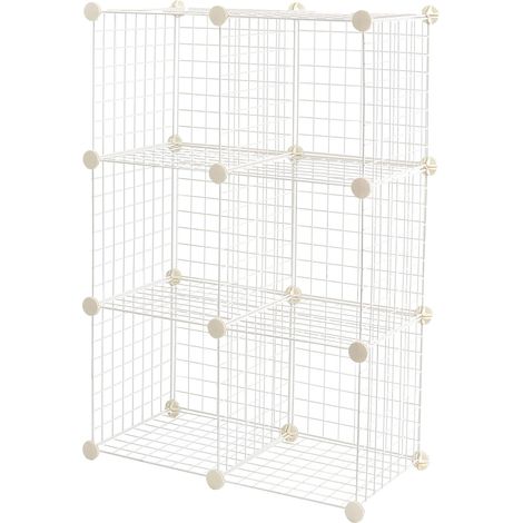 6 cubic stackable storage shelves in wire mesh, 66 x 32 x 96.5 cm, Vertical shelves - white (1/4)