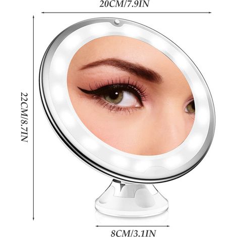 Miroir de maquillage grossissant 10x avec LED portable, miroir cosmétique lumineux pour table, salle de bain et maison, éclairage intégré, design pliable (1/5)