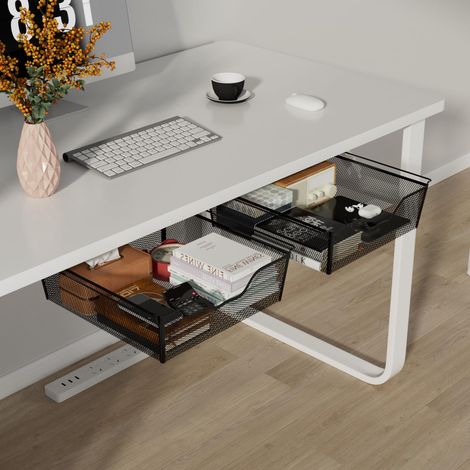 2 Pack Tiroir Sous Bureau Autoadhésif Rangement Tiroir Bureau Grille Noir (1/5)
