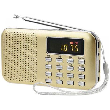 Poste Radio Portable, Radio FM AM Piles et Secteur, MP3, Enceinte, Support TF Card/USB, Torch, Convient (Doré) (1/5)