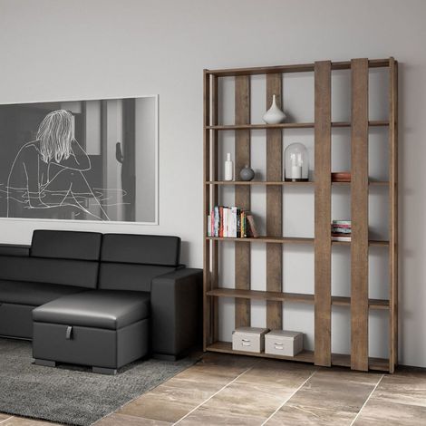 Librería de pared diseño moderno madera 6 estantes salón Kato E Small Wood (1/4)