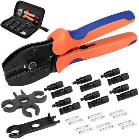 27PCS Kit d'outils de sertissage solaire pour panneau solaire, 6 paires de connecteurs de câbles solaires mâles femelles 1 outil de sertissage Clé à molette 2 pièces, kit de câblage de panneau solai (1/5)