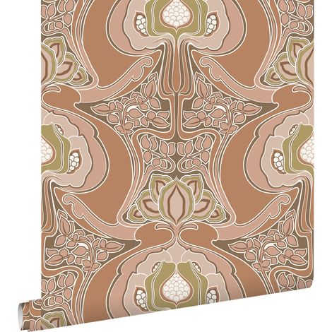 papier peint fleurs vintage de style art nouveau rose terracotta - ESTAhome (1/5)