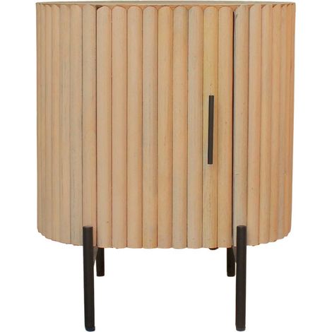 Table de chevet en bois de manguier massif et métal noir avec porte design à lattes - PANGIVO (1/5)