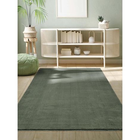 Tapis Moderne Moelleux à Poils Courts, antidérapant, Lavable Jusqu’à 30°C, Super Doux, Aspect Fourrure, pour Salon et Chambre, décoratif, Vert, 80 x 300 cm (1/5)