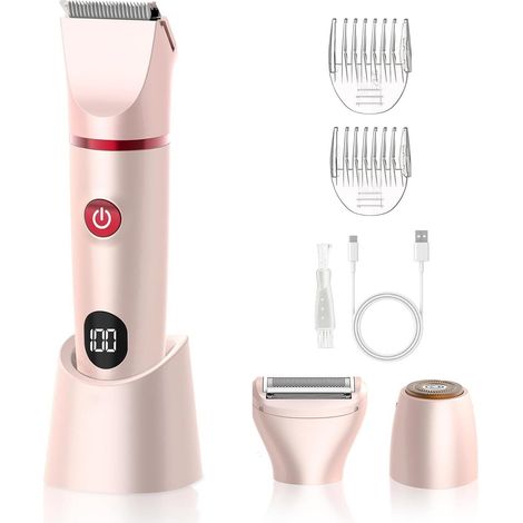 3-in-1 Bikini Trimmer for Women, Electric Pubic Hair Shaver, Rechargeable Body Hair Trimmer, Portable Detachable Removal Kit, Lightweight Waterproof LPX7 (1/5)
