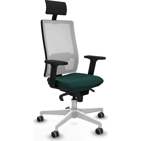 Horna sincro malla blanca similpiel verde botella brazos 2D base blanca cabecero fijo ruedas 65mm engomadas (1/5)