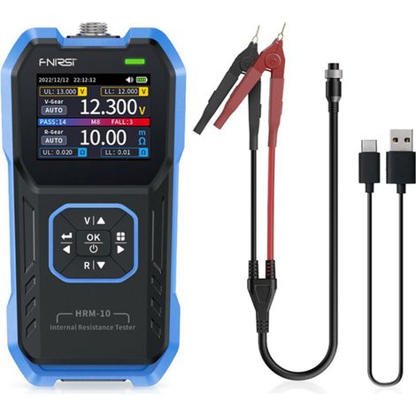 HRM-10 4-Draht-Batterietester, präzise Spannungs- und Widerstandsmessung, TFT-Bildschirm, Tri-Hold-Datenexport