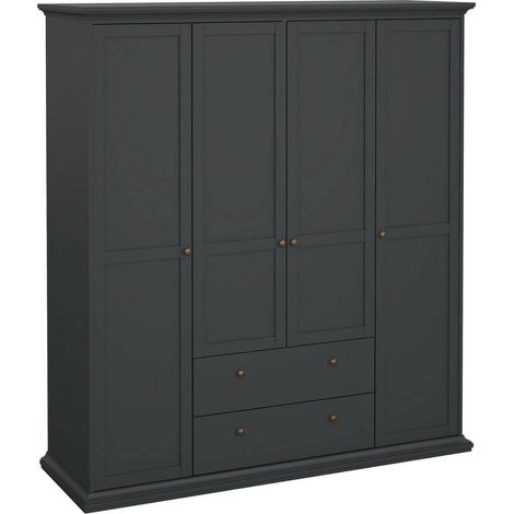 Großer Kirschrot Kleiderschrank, Schlafzimmer-Schrank mit 8 Regalen, 60,5x200,6h cm Grau