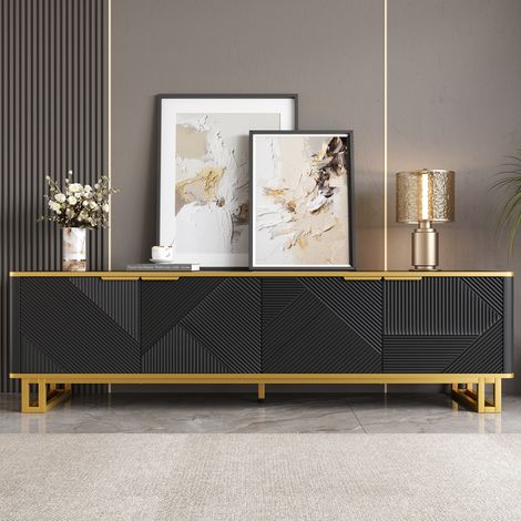 Armoire TV avec quatre portes,meuble TV,panneau TV,meuble TV bas. Design unique,texture géométrique. 160 x 37,5 x 48 cm (L x L x H)-Ha