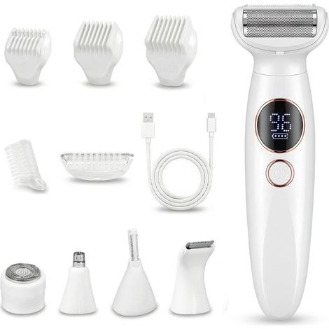 Tondeuse Bikini & Rasoir Électrique Femme 5 en 1 - Rasoir Intime Femme Étanche IPX7 pour Maillot, Visage, Corps & Sourcils - Lady Shaver Sans Fil avec Recharge USB
