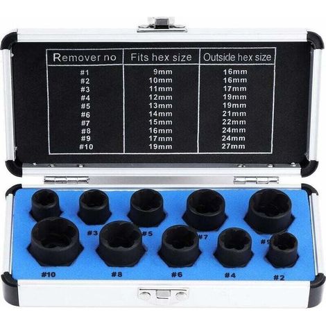 Coffret de 10 douilles extractrices d'écrous – clés à douille pour vis endommagées 9–19 mm – extraction facile des écrous et boulons cassés – 10 pièces (1/5)