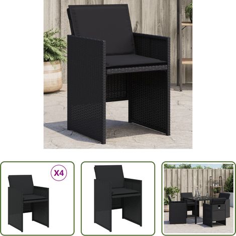 Rattanstuhl -  Gartenstühle mit Kissen 4 Stk. Schwarz Poly Rattan (1/5)