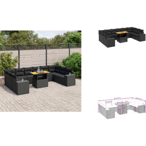 11-tlg. Garten-Sofagarnitur mit Kissen Schwarz Poly Rattan - Gartenmöbel Set - PE-Rattan Möbel - Outdoor Lounge - Gartenlounge - Terrassenmöbel (1/3)