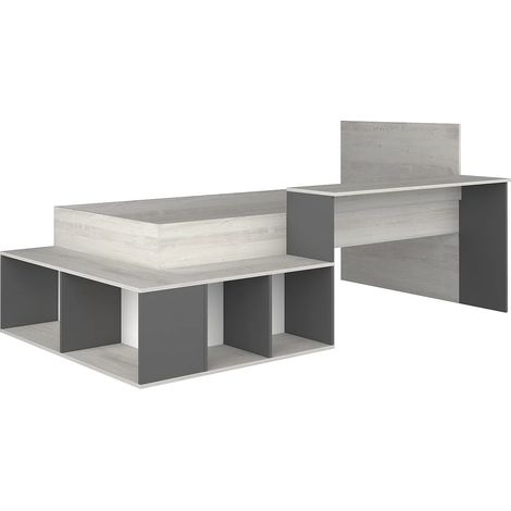 Lit combiné 90 x 200 cm avec rangements et bureau - Coloris : Naturel et anthracite - RIGALI