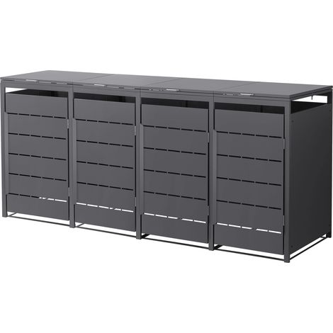 ML-Design Copribidone da Spazzatura per 4 Bidoni 240L, 260x80x120 cm, Antracite, in Acciaio, Resistente alle Intemperie, Cassonetto per Rifiuti con Coperchio e Porta, Deposito per Bidoni da Esterno (1/5)