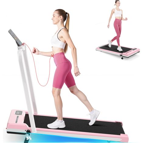 Rattantree – Tapis roulant pieghevole con inclinazione del 7% – 3 in 1 – Velocità 1–8 km/h – Display a LED – Motore da 2,5 HP – Carico massimo 130 kg – Con telecomando – dimensioni 110x55x12 cm - Rosa (1/5)