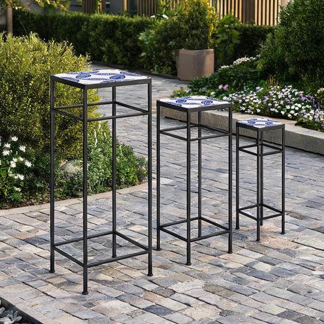 Set de 3 étagères à plantes en métal bleu 71 cm 28 x 28 x 71 cm (1/5)