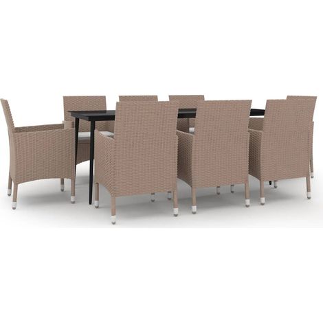 Set comedor de jardín 9 pzas y cojines ratán sintético y vidrio vidaXL (1/5)