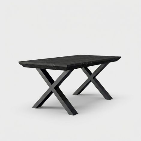 Tavolo allungabile da pranzo 12 posti gambe nere design 160/260x90 Asti - Effetto marmo nero