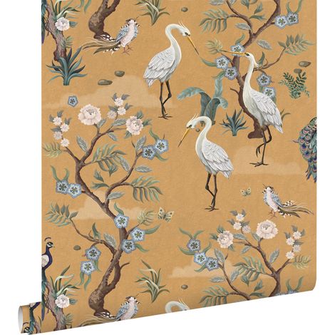 papier peint oiseaux de grue jaune ocre  - ESTAhome (1/5)
