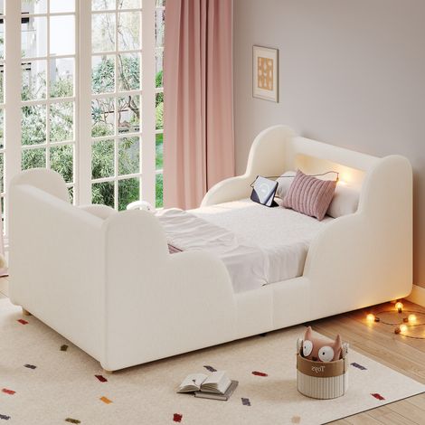 Cama dormitorio nube con luz USB y puertos C beige HAVRYA