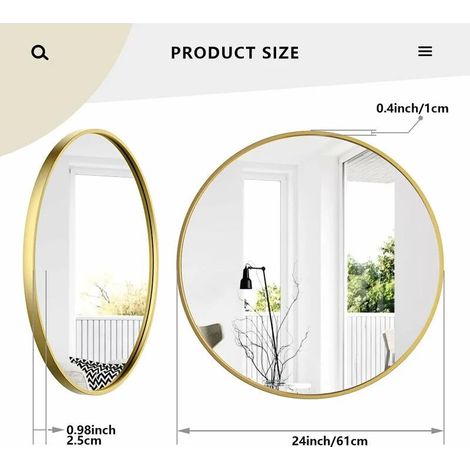 Miroir Mural Rond Grand Or En Verre Hd Dans Le Couloir, La Salle De Bain, La Chambre À Coucher, L'appartement, Les Toilettes Invités, 60 Cm (1/5)