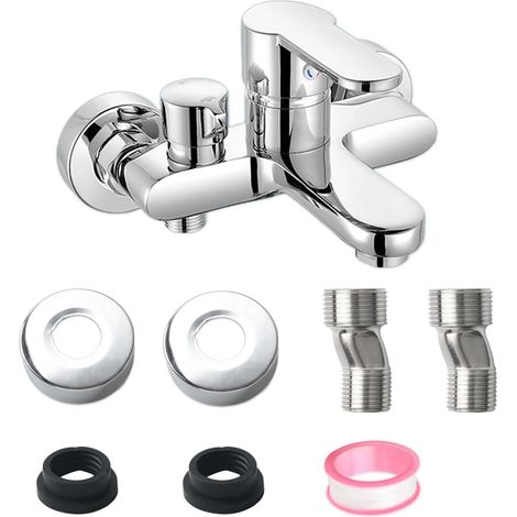 Mitigeur de baignoire - Robinet de baignoire chaud et froid - Avec accessoires de montage - Montage mural - Pour douche et baignoire (1/5)