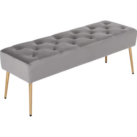 Banqueta tapizada en tela de terciopelo gris con patas de metal dorado BAN09008
