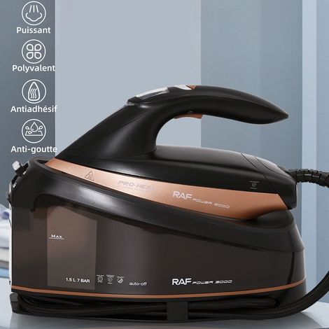 Centrale Vapeur, Température constante, 7 Bar, Débit Vapeur 130 g-min, Réservoir d'Eau 1,5 L, 3000W, Noir-Orange