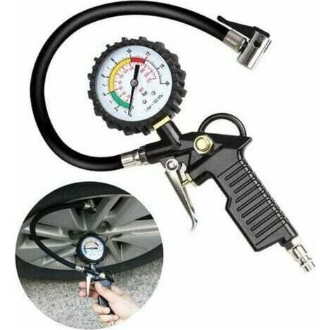 Manometre Pression Pneu, Numérique Manomètre Pneu, Pistolet de Gonflage Manomètre une Tige de Rallonge en Métal de 90 Degrés (1/4)