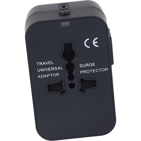 Adaptateur secteur avec deux ports USB, adaptateur de prise international, AC100-240V, compatible avec les prises américaines, britanniques, européennes et australiennes, noir. (1/5)