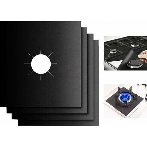 Plaque de Cuisson à Gaz Protection d'écran, 4pcs Anti-adhésif Réutilisable Protection Cuisinière Protection Gazinière, 270x270mm, (1/4)