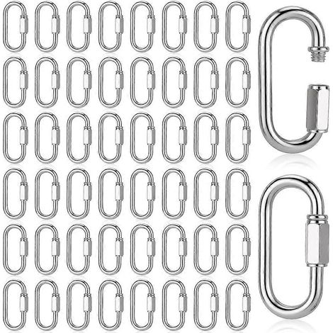 50 maillons rapides de 5 cm (2 pouces) M5 3/16 po en acier galvanisé pour relier hamacs, balançoires, laisses pour chiens, porte-clés et équipements de gym - JBMEDIA (1/4)