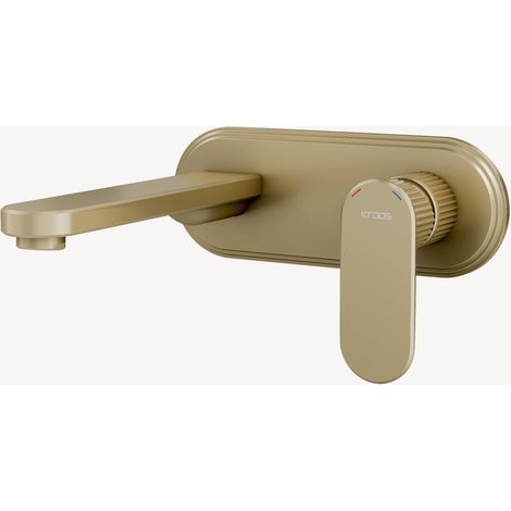 Miscelatore lavabo a parete con placca oro spazzolato - Hera
