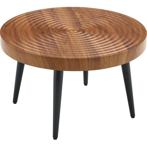 Table basse ronde couleur gingembre avec plateau en bois noyer et pieds en métal noir (1/5)