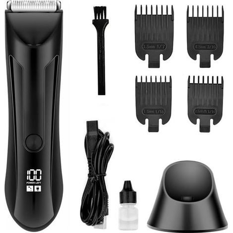 Tondeuse intime – Tondeuse intime 3 en 1 pour hommes, étanche IPX7, pour le corps, les aisselles et le pubis, lames résistantes à l'usure, lumière LED rechargeable, précision et confort pour une épila (1/5)