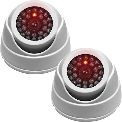 Lot de 2 caméras de vidéosurveillance factices en dôme étanches avec lumière LED réelle Blanc
