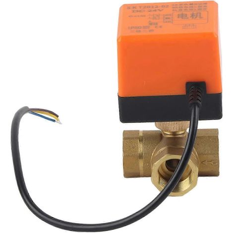 Vanne à bille motorisée, DN25 3 voies 3 fils, 24 V CC, G3/4, laiton, pour ventilo-convecteur et système de régulation d'eau. (1/5)