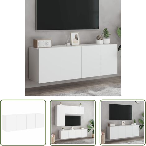 The Living Store Meubles TV muraux 2 pcs blanc 60x30x41 cm - Meuble Tv - Meuble Tv Mural - Support Tv - Meuble Hifi - Rangement Tv (1/5)